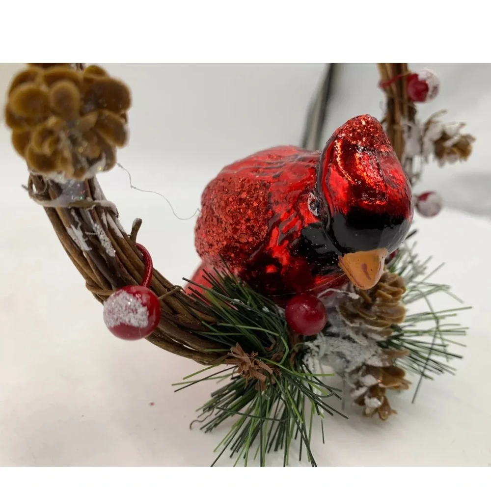 NWT Pottery Barn Christmas Red Glitter Bird Cardinal Holiday Wreath Ornament